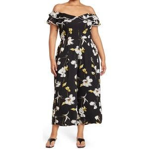 City Chic Crepe Floral Jumpsuit Off the Shoulder Women's Size 14 BRAND NEW